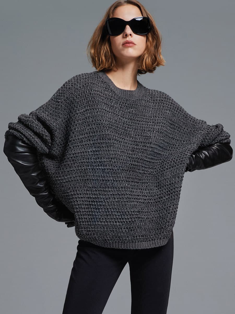 Stickad Oversize Tröja — Anthracite